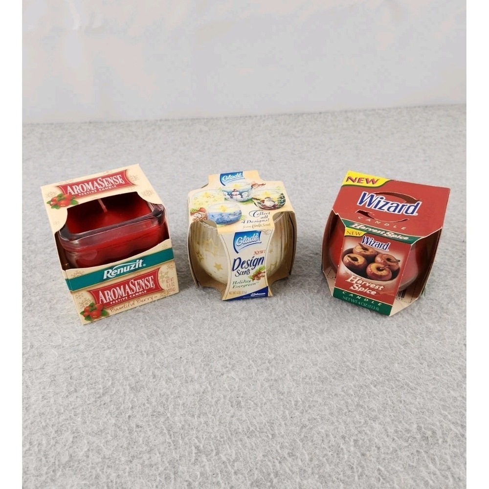 Lot Vintage Glade Candle Scents Holiday Evergreen Berry Aromasense Harvest Spice